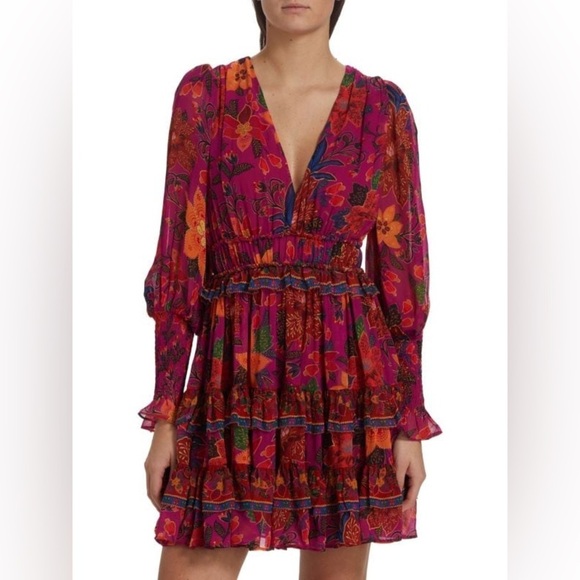 FARM RIO Tropical Tapestry Long-Sleeve Minidress Size M - Picture 7 of 16